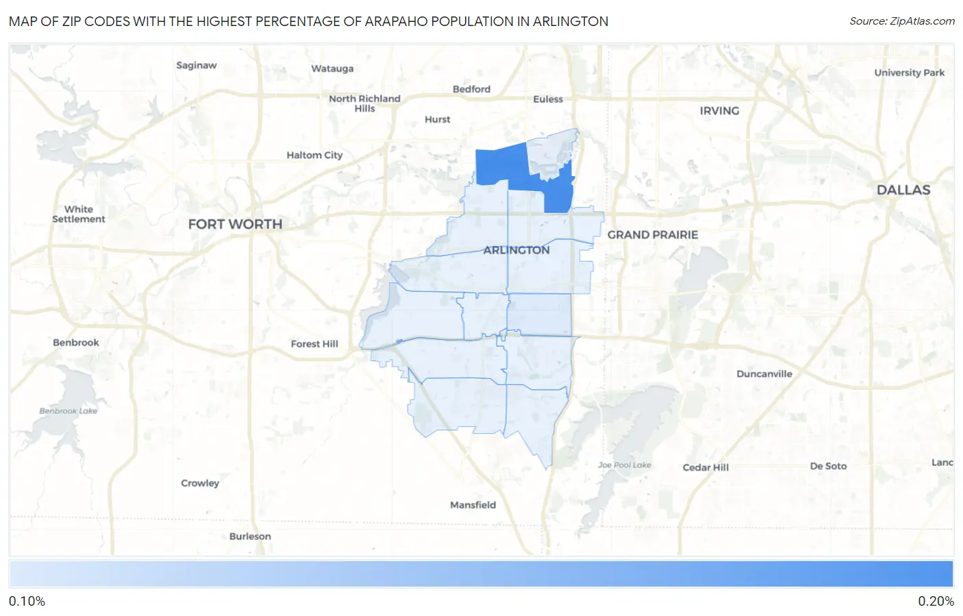 Zip Codes with the Highest Percentage of Arapaho Population in Arlington Map