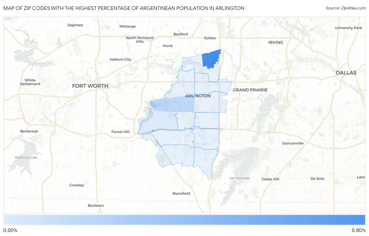 Zip Codes with the Highest Percentage of Argentinean Population in Arlington Map