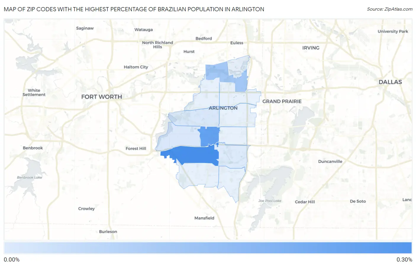Zip Codes with the Highest Percentage of Brazilian Population in Arlington Map