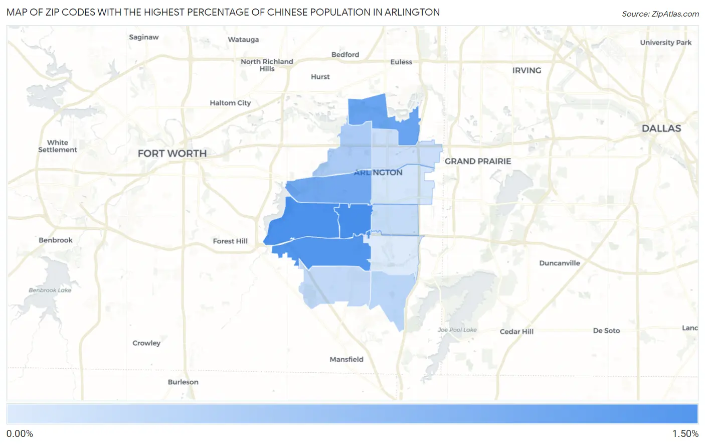 Zip Codes with the Highest Percentage of Chinese Population in Arlington Map