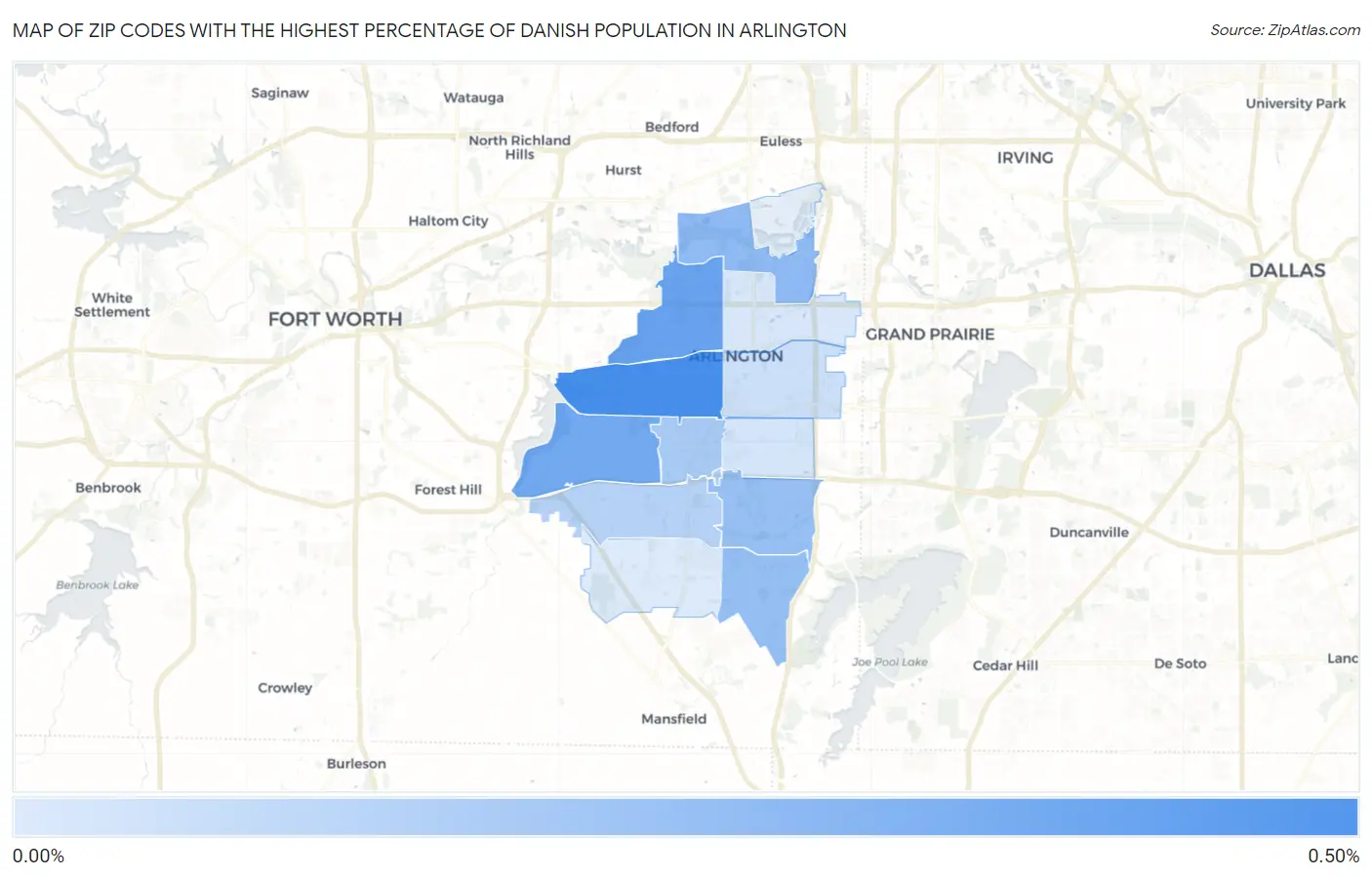 Zip Codes with the Highest Percentage of Danish Population in Arlington Map