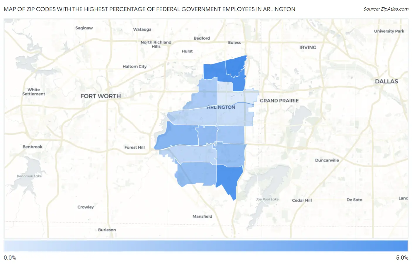 Zip Codes with the Highest Percentage of Federal Government Employees in Arlington Map