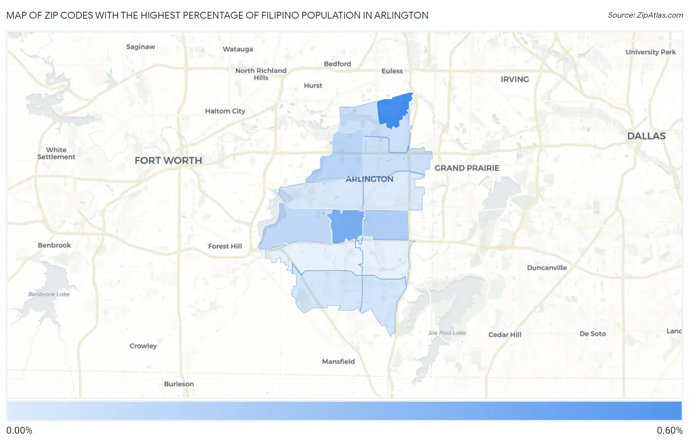 Zip Codes with the Highest Percentage of Filipino Population in Arlington Map