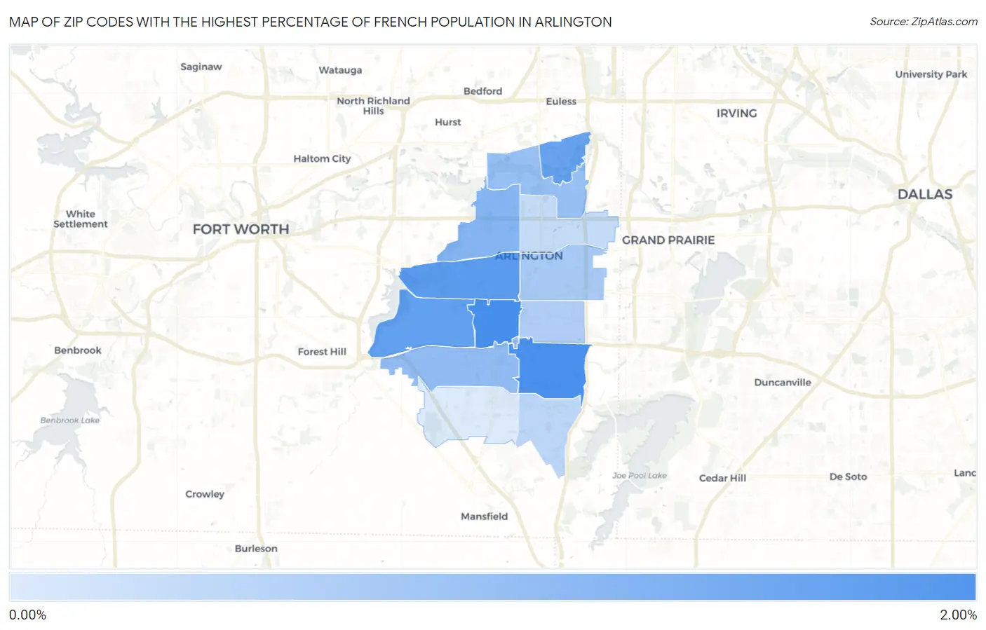 Zip Codes with the Highest Percentage of French Population in Arlington Map