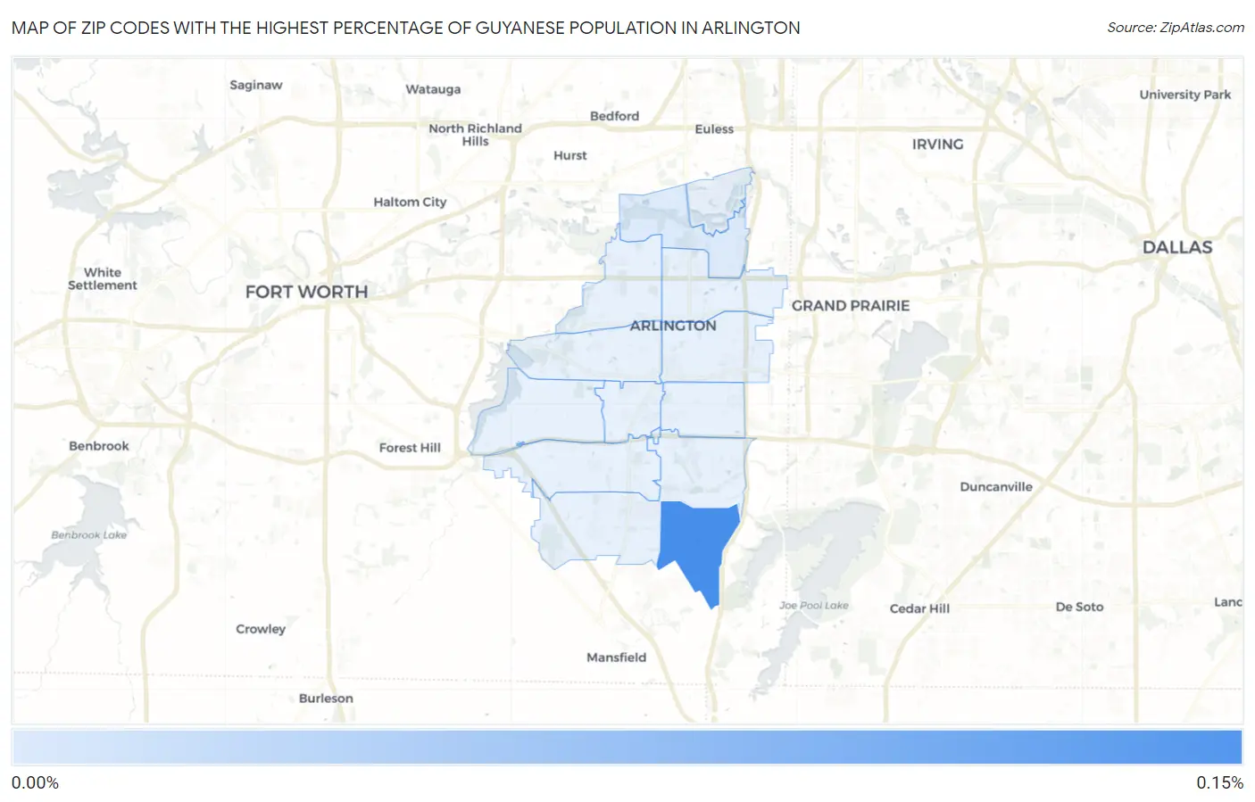 Zip Codes with the Highest Percentage of Guyanese Population in Arlington Map