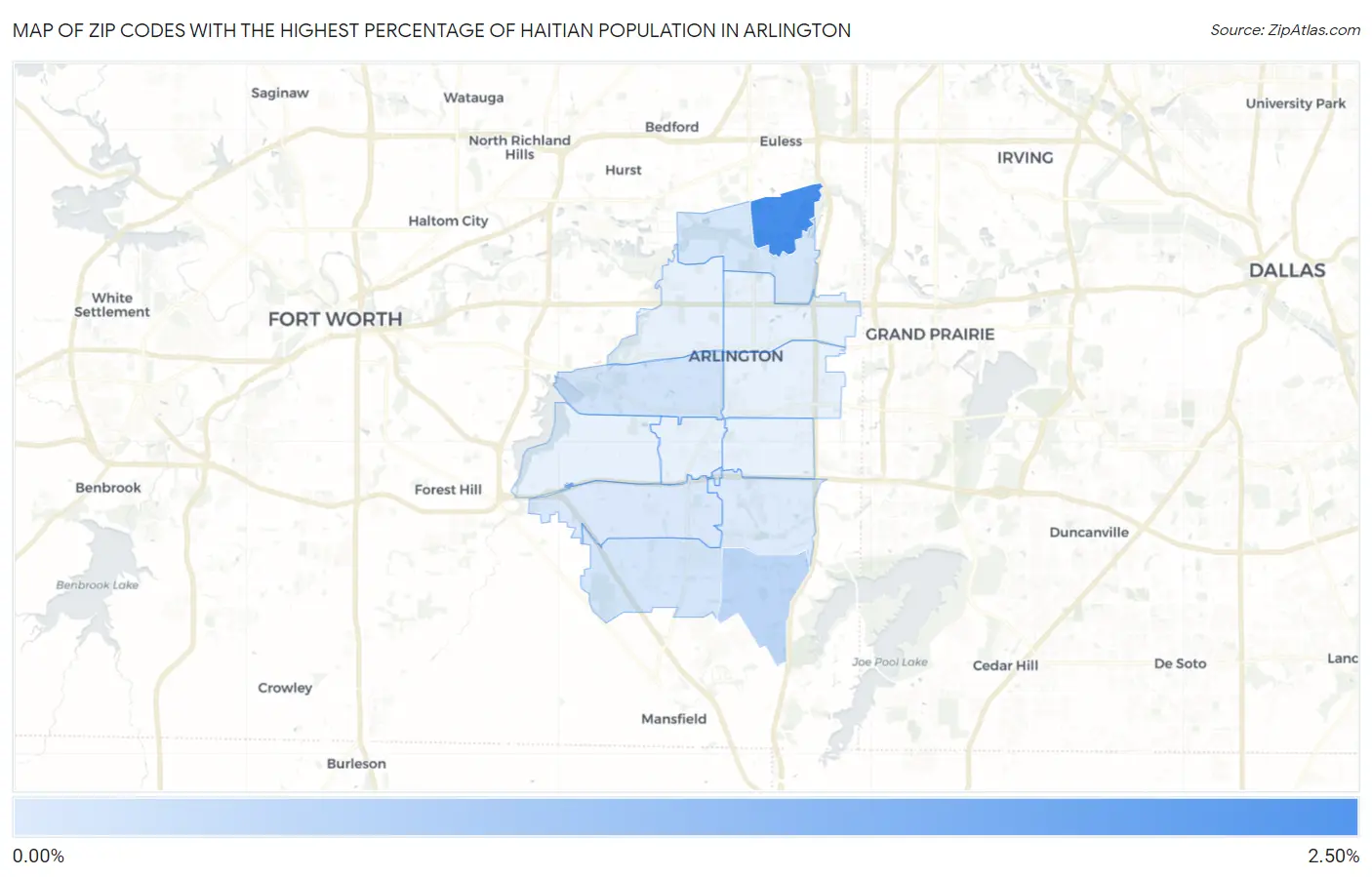 Zip Codes with the Highest Percentage of Haitian Population in Arlington Map