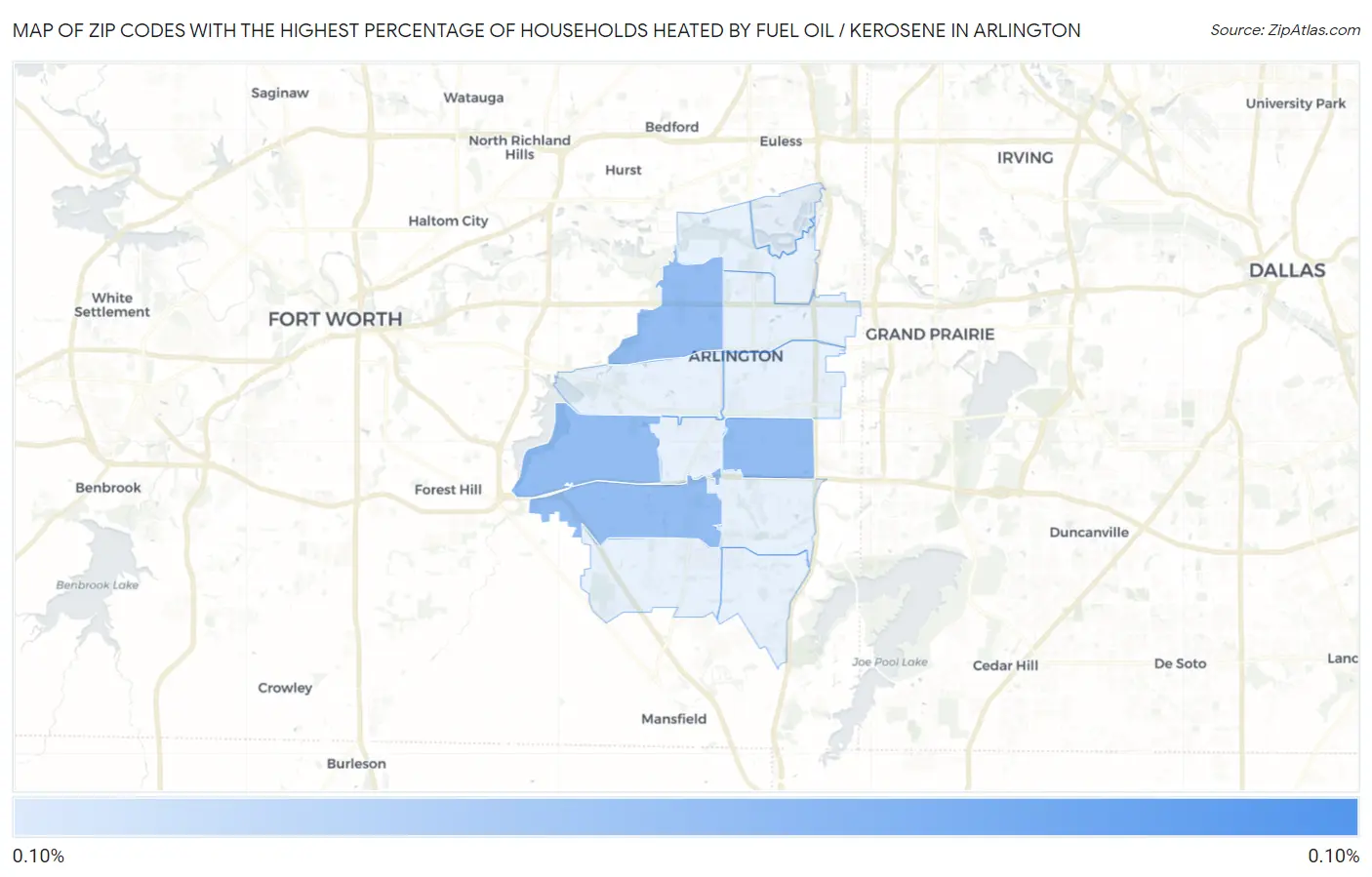 Zip Codes with the Highest Percentage of Households Heated by Fuel Oil / Kerosene in Arlington Map