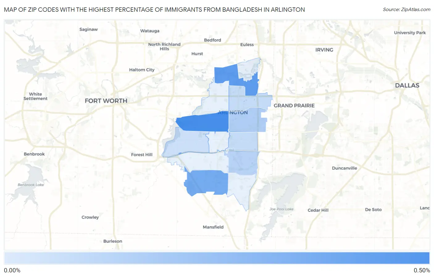 Zip Codes with the Highest Percentage of Immigrants from Bangladesh in Arlington Map