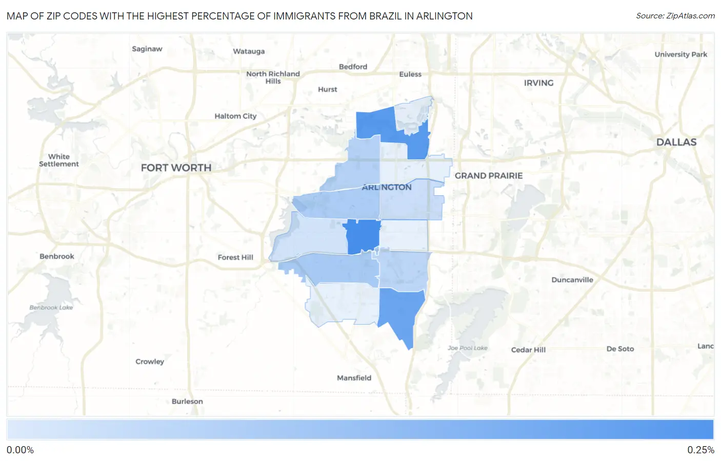 Zip Codes with the Highest Percentage of Immigrants from Brazil in Arlington Map