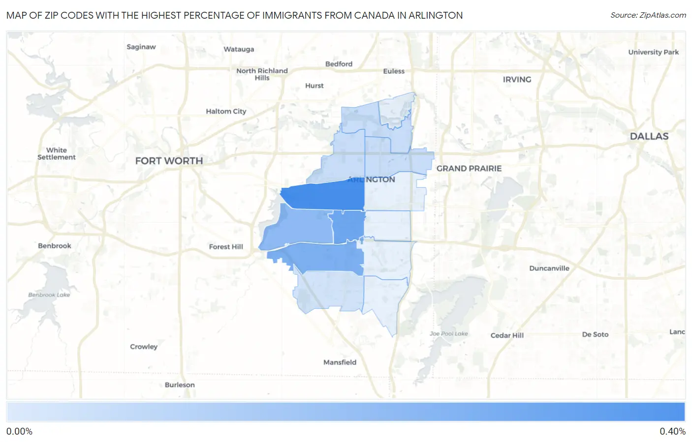 Zip Codes with the Highest Percentage of Immigrants from Canada in Arlington Map