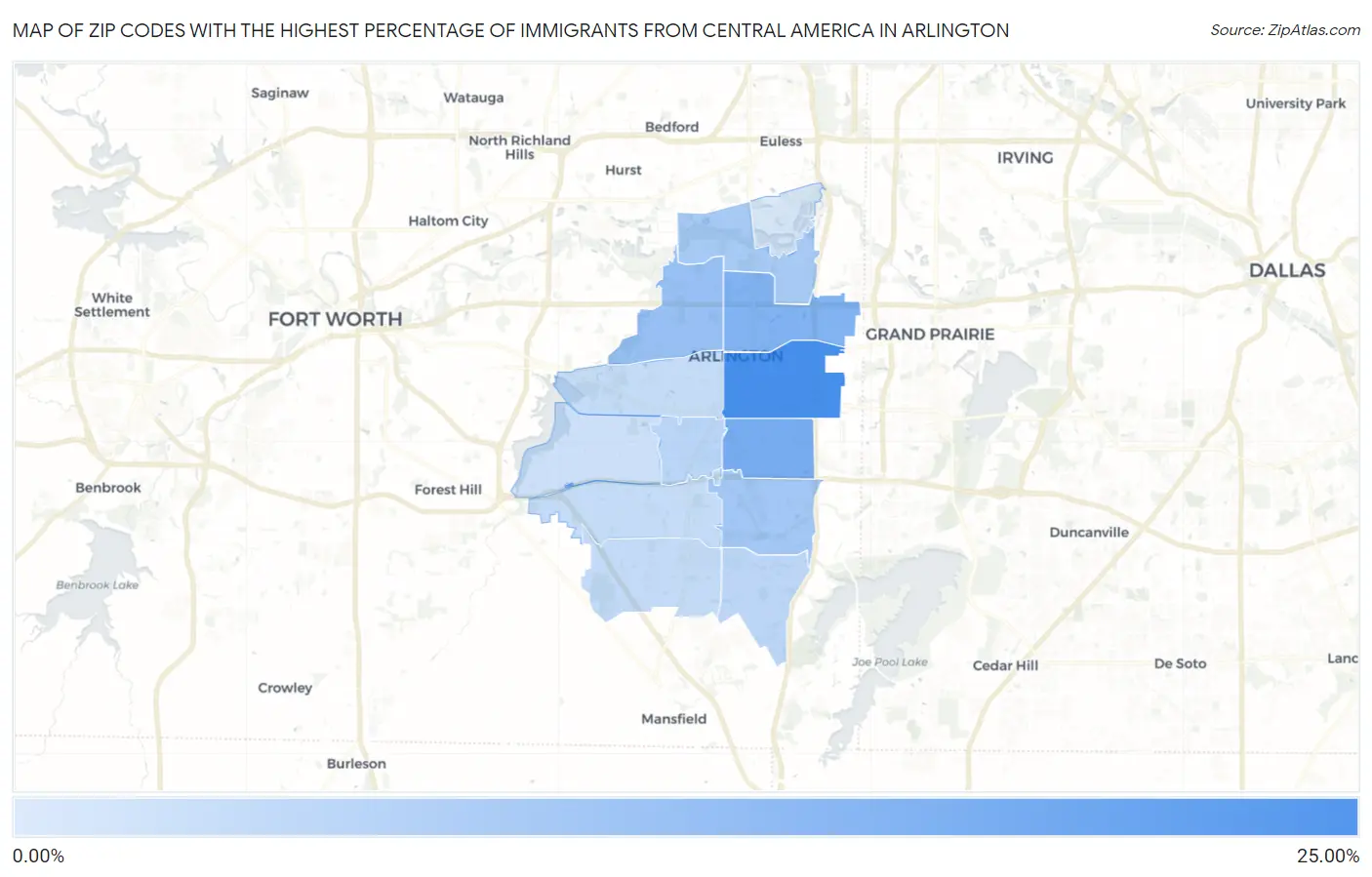 Zip Codes with the Highest Percentage of Immigrants from Central America in Arlington Map