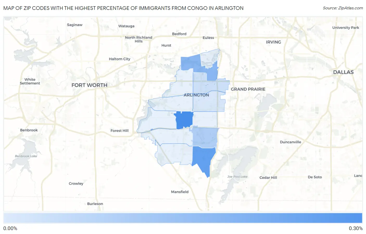 Zip Codes with the Highest Percentage of Immigrants from Congo in Arlington Map