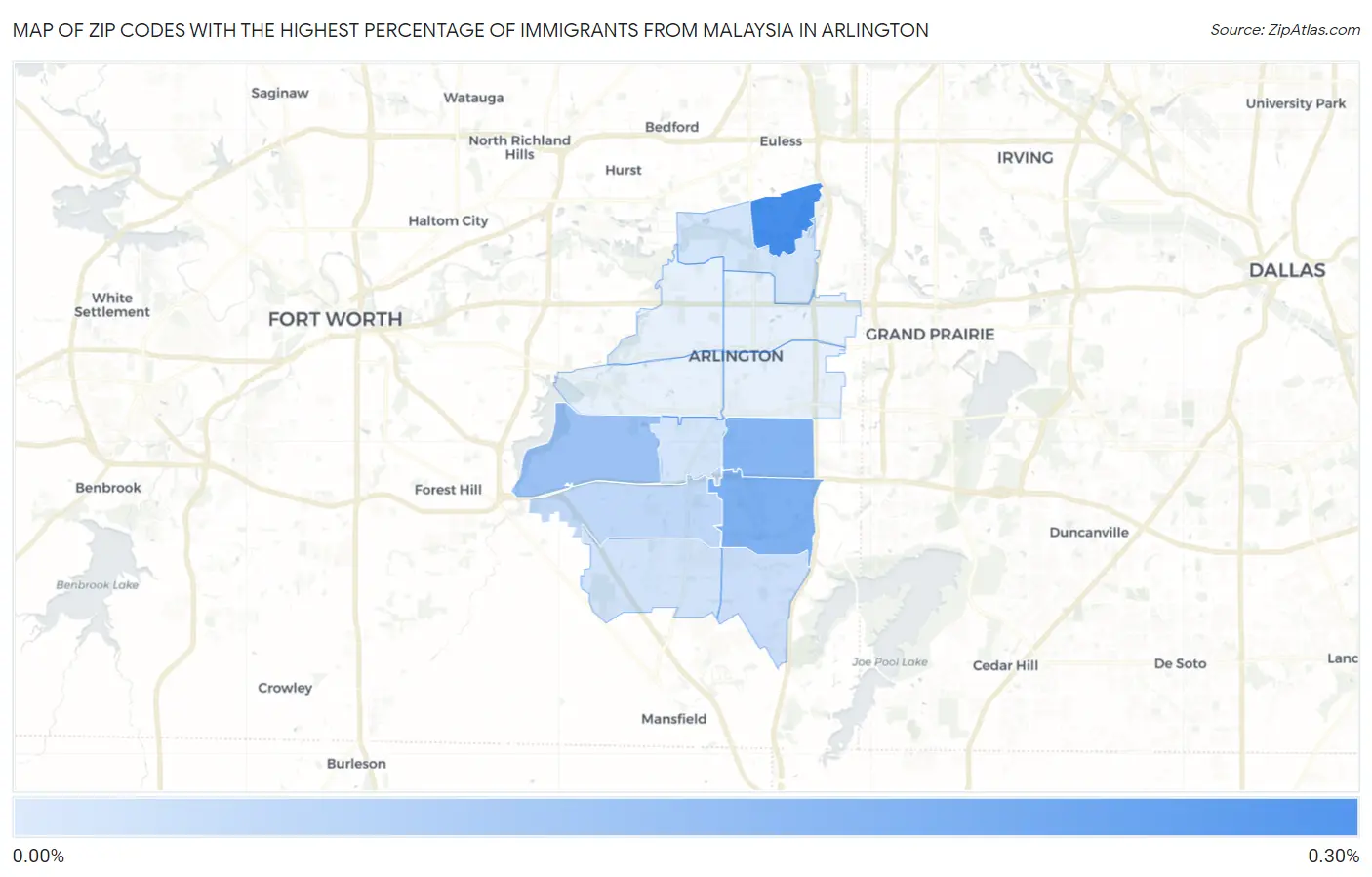 Zip Codes with the Highest Percentage of Immigrants from Malaysia in Arlington Map