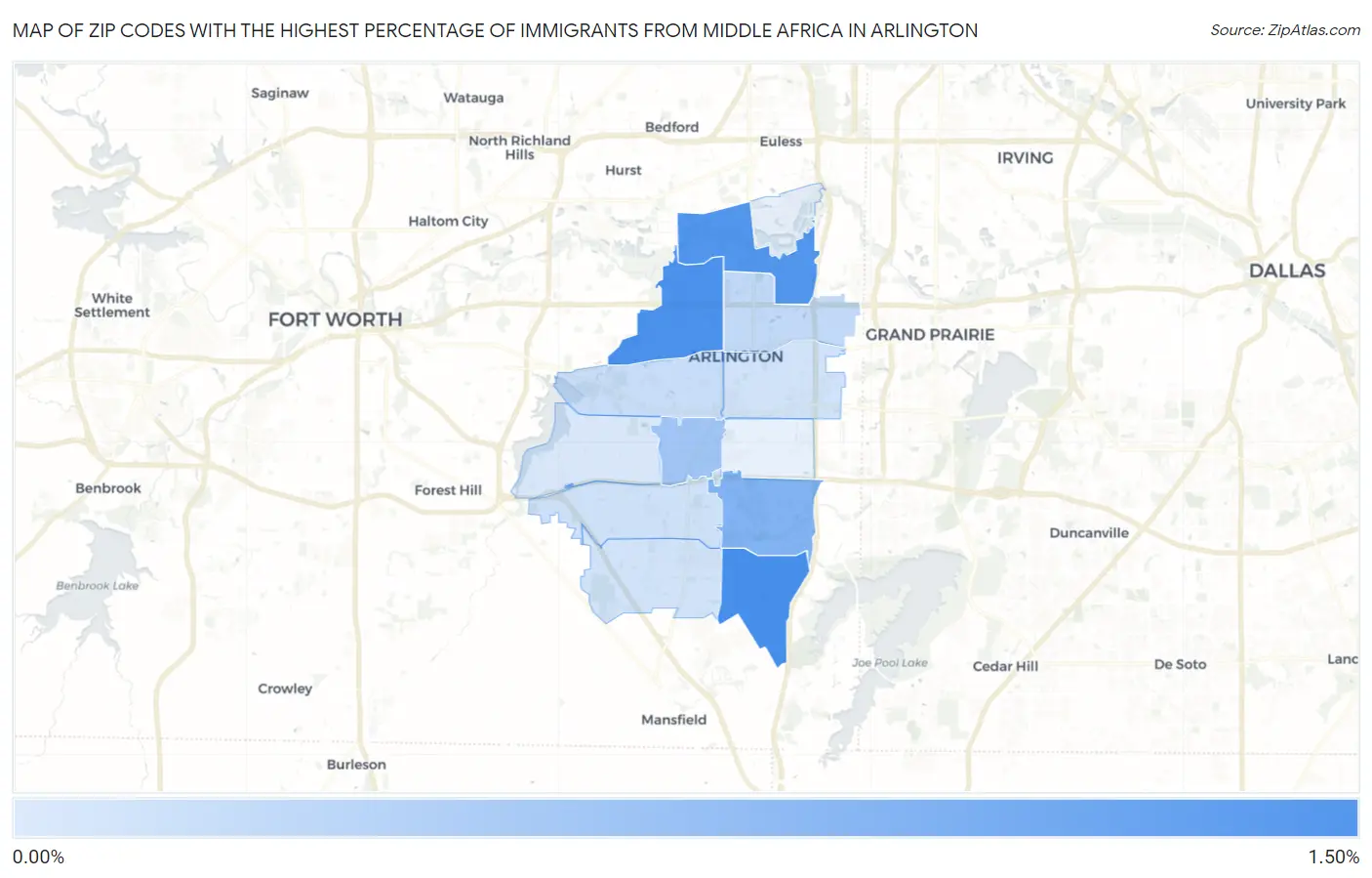 Zip Codes with the Highest Percentage of Immigrants from Middle Africa in Arlington Map