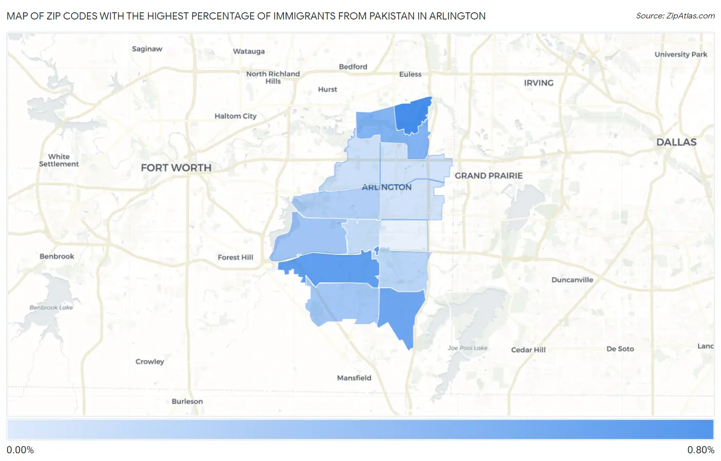 Zip Codes with the Highest Percentage of Immigrants from Pakistan in Arlington Map