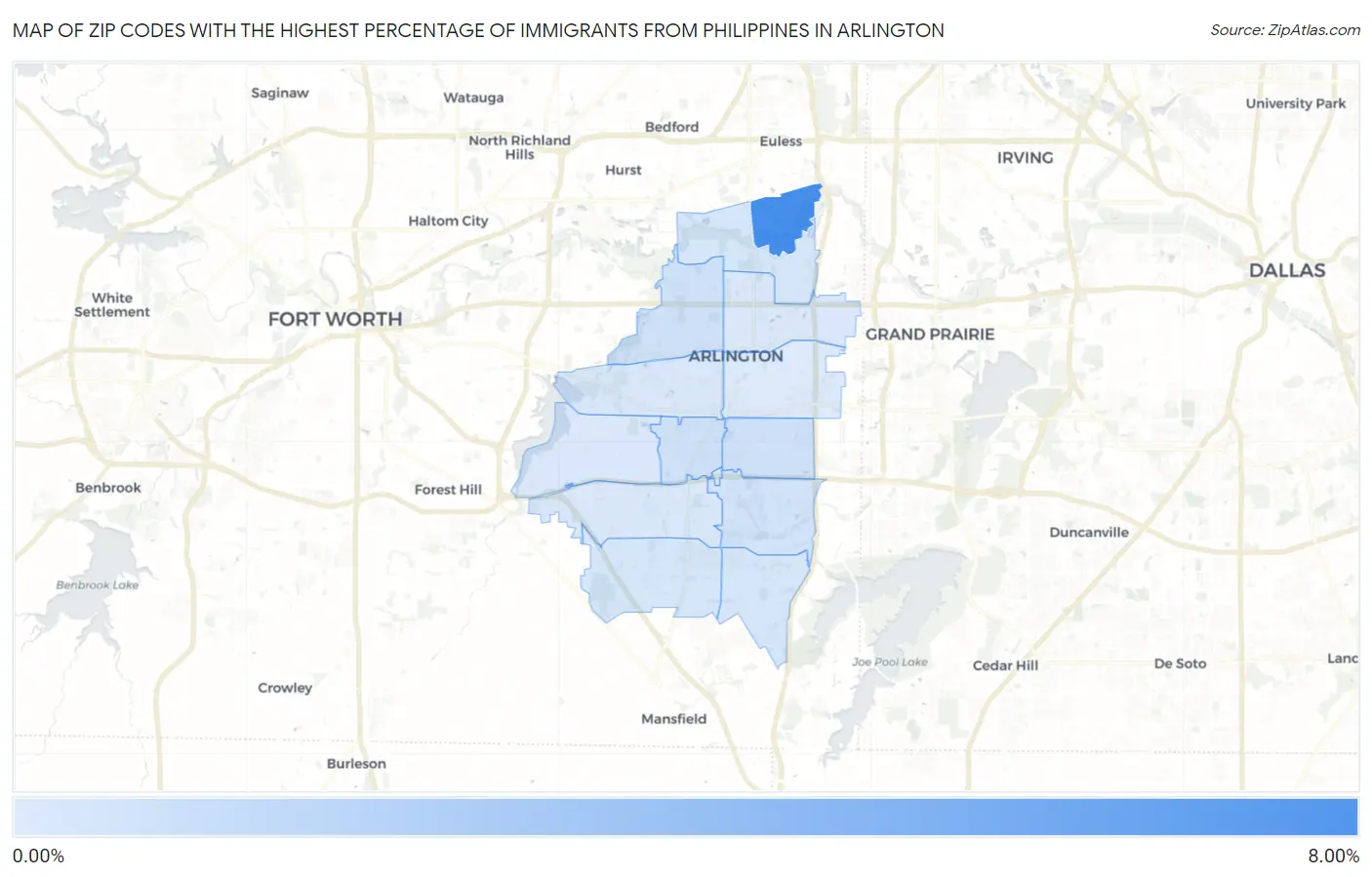 Zip Codes with the Highest Percentage of Immigrants from Philippines in Arlington Map