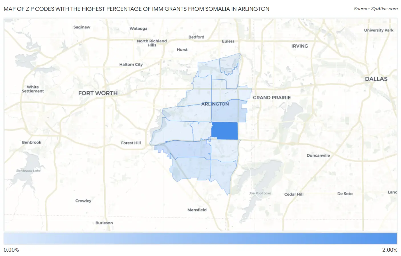 Zip Codes with the Highest Percentage of Immigrants from Somalia in Arlington Map