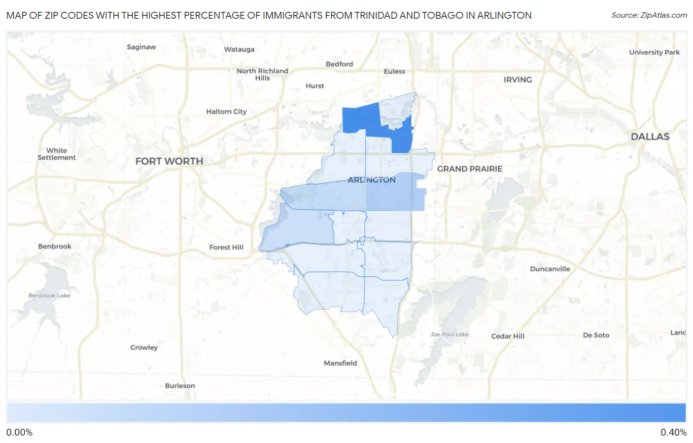 Zip Codes with the Highest Percentage of Immigrants from Trinidad and Tobago in Arlington Map