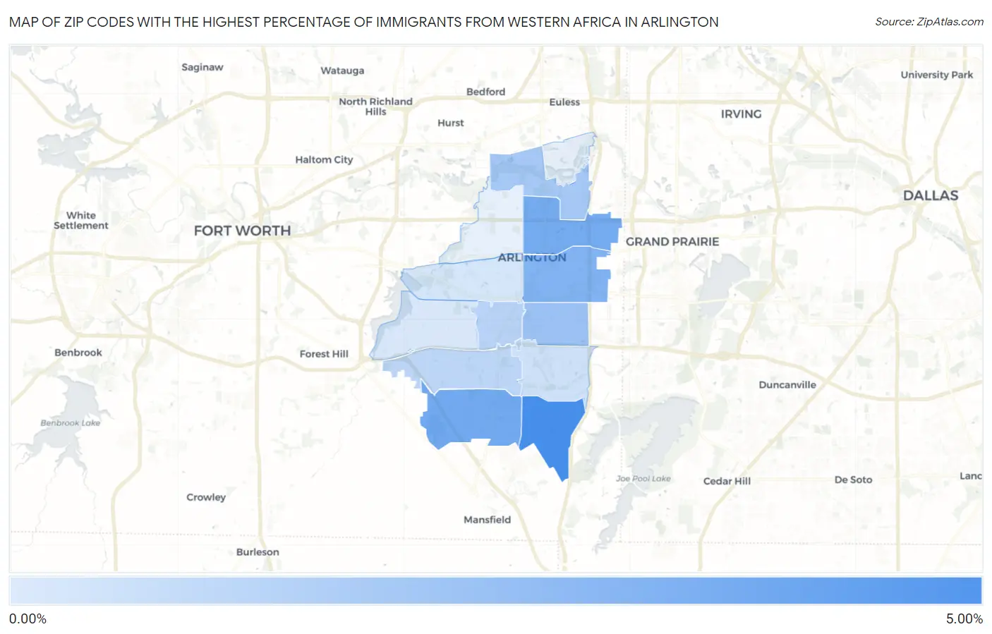 Zip Codes with the Highest Percentage of Immigrants from Western Africa in Arlington Map