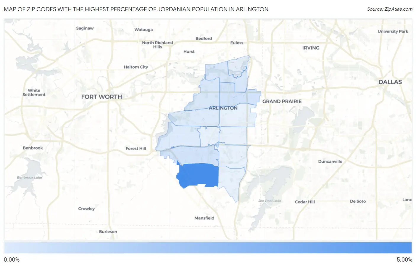 Zip Codes with the Highest Percentage of Jordanian Population in Arlington Map