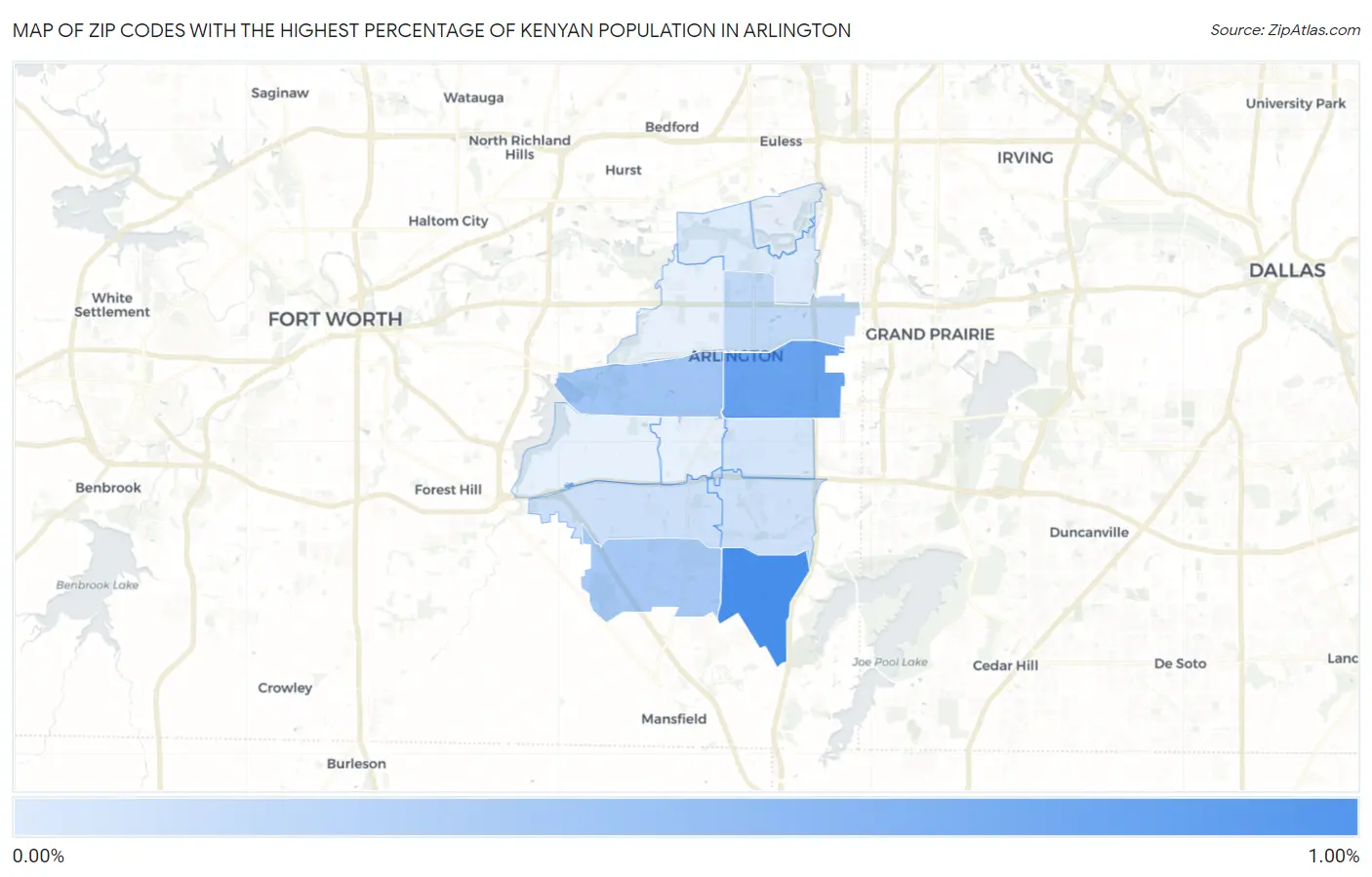 Zip Codes with the Highest Percentage of Kenyan Population in Arlington Map