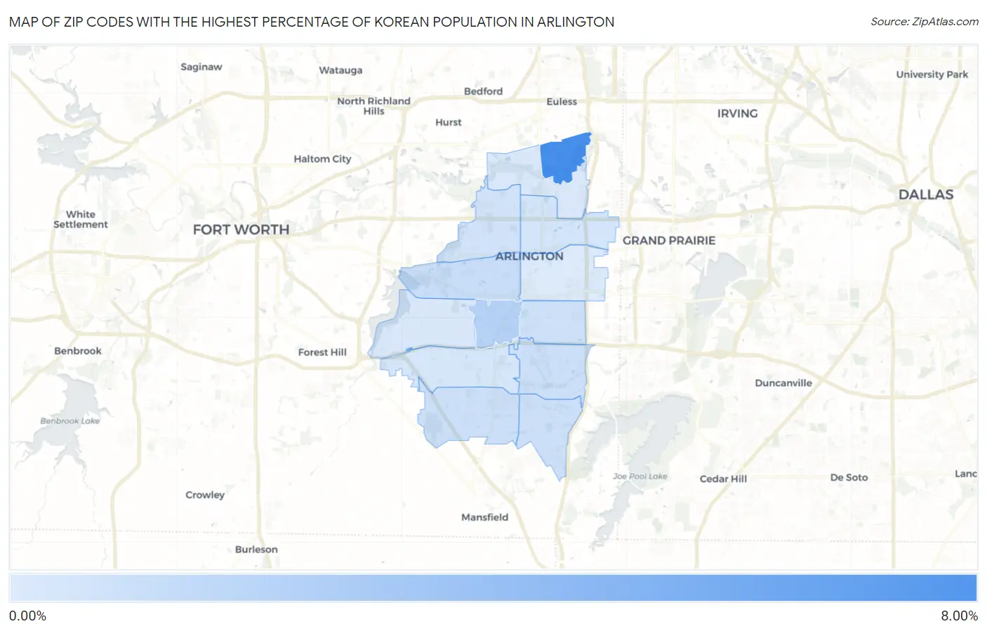 Zip Codes with the Highest Percentage of Korean Population in Arlington Map