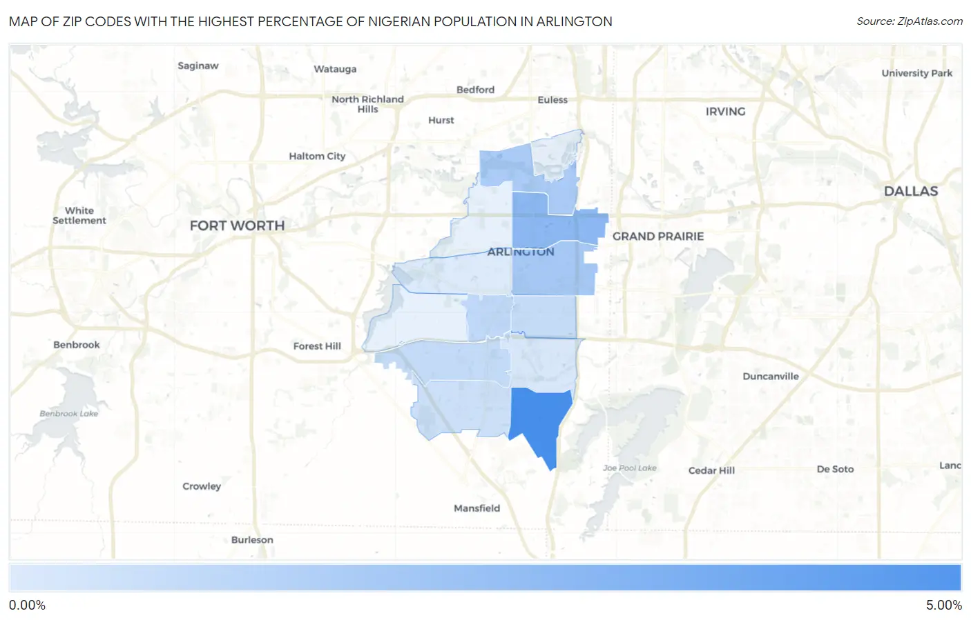 Zip Codes with the Highest Percentage of Nigerian Population in Arlington Map