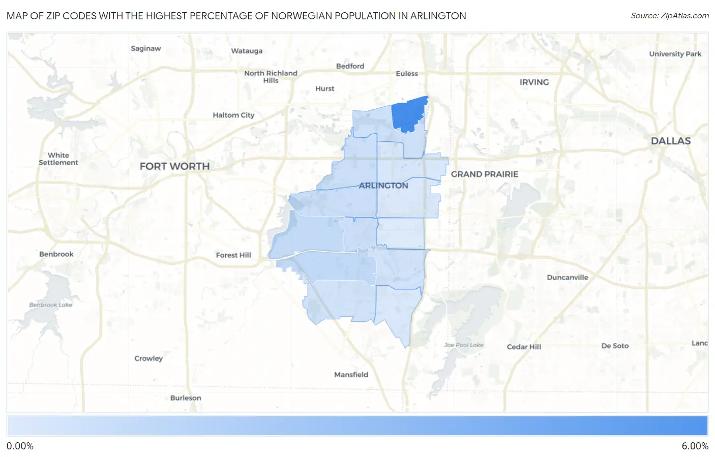 Zip Codes with the Highest Percentage of Norwegian Population in Arlington Map