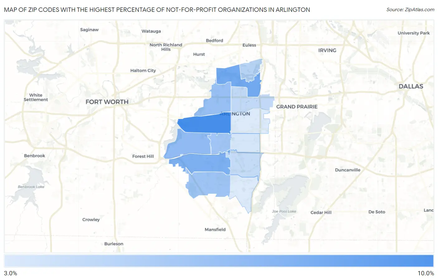 Zip Codes with the Highest Percentage of Not-for-profit Organizations in Arlington Map
