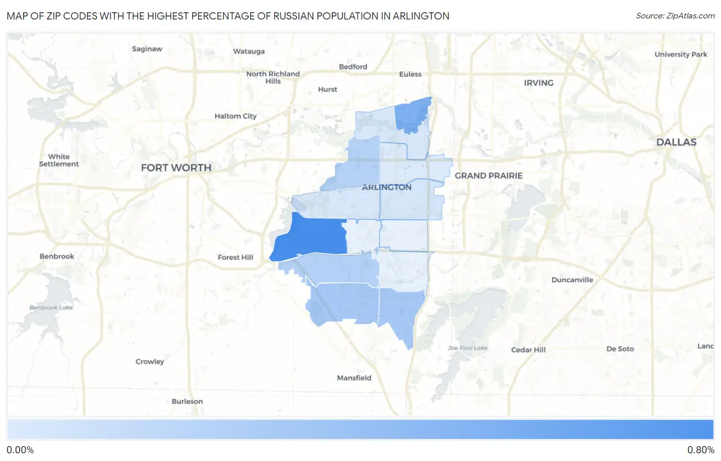 Zip Codes with the Highest Percentage of Russian Population in Arlington Map