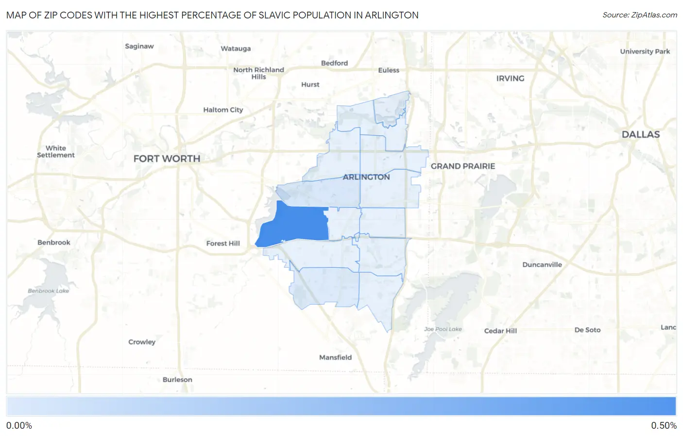 Zip Codes with the Highest Percentage of Slavic Population in Arlington Map
