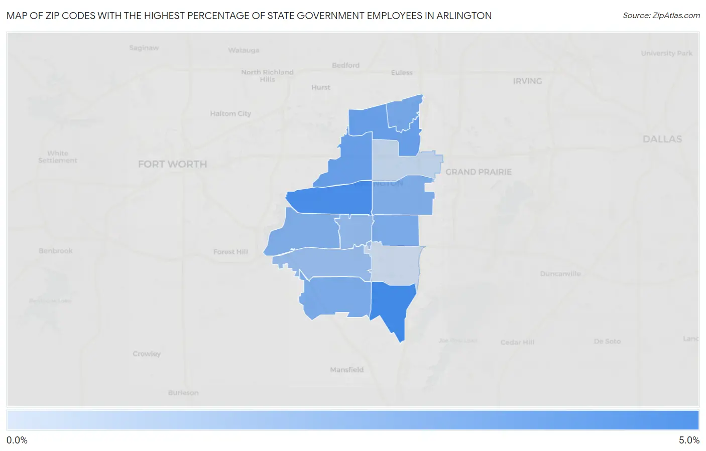 Zip Codes with the Highest Percentage of State Government Employees in Arlington Map