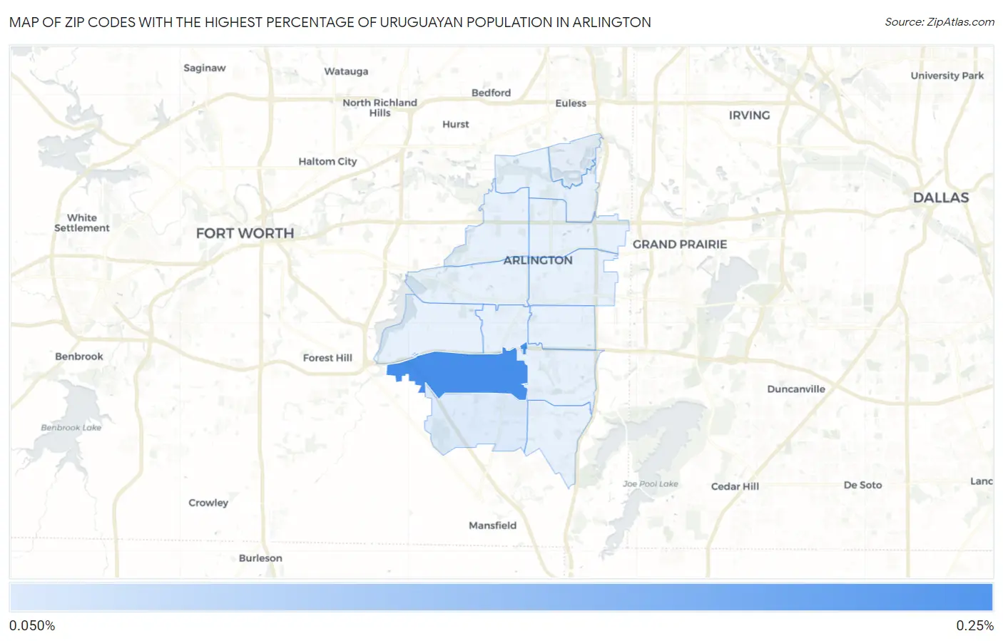 Zip Codes with the Highest Percentage of Uruguayan Population in Arlington Map