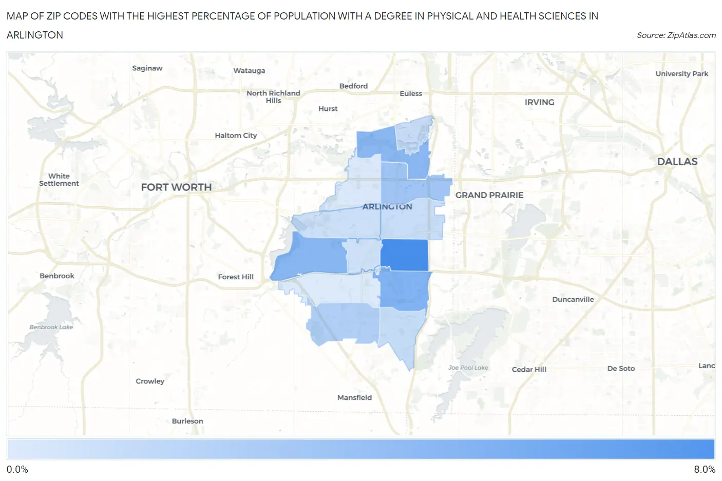 Zip Codes with the Highest Percentage of Population with a Degree in Physical and Health Sciences in Arlington Map