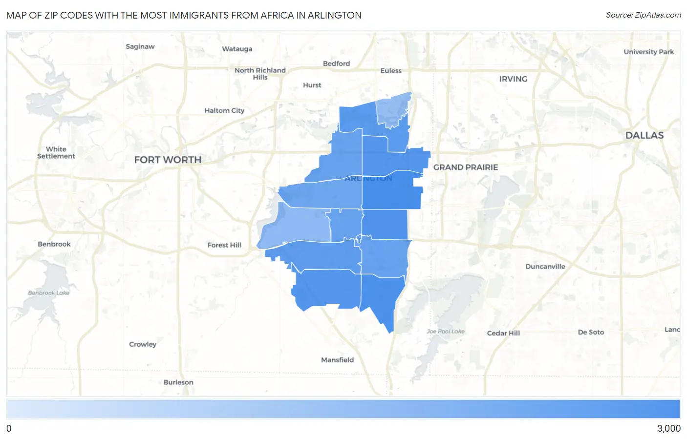 Zip Codes with the Most Immigrants from Africa in Arlington Map