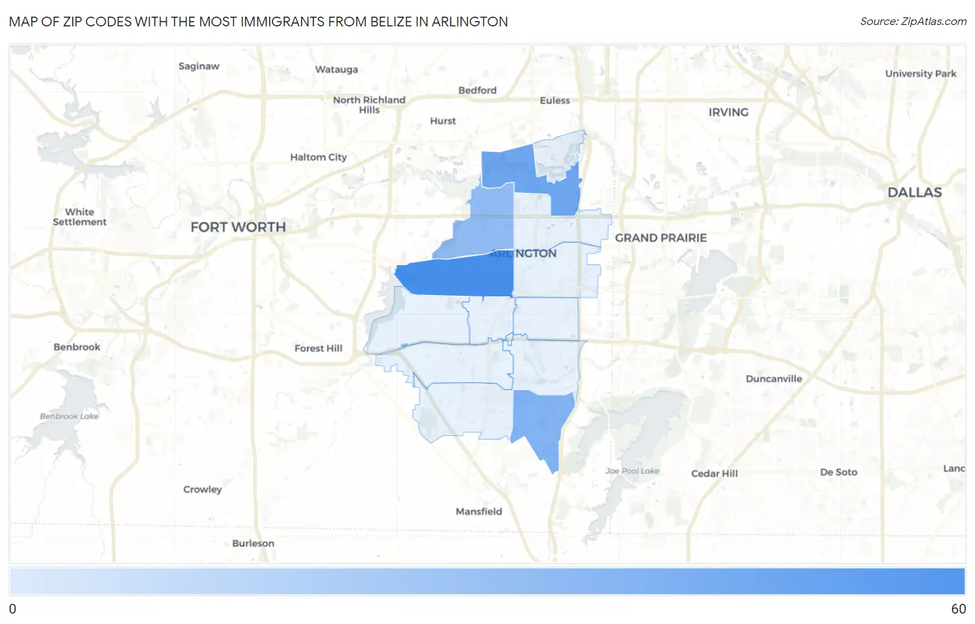 Zip Codes with the Most Immigrants from Belize in Arlington Map