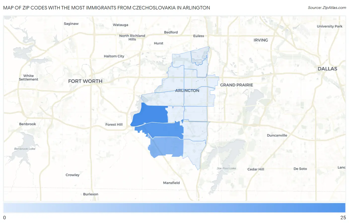 Zip Codes with the Most Immigrants from Czechoslovakia in Arlington Map