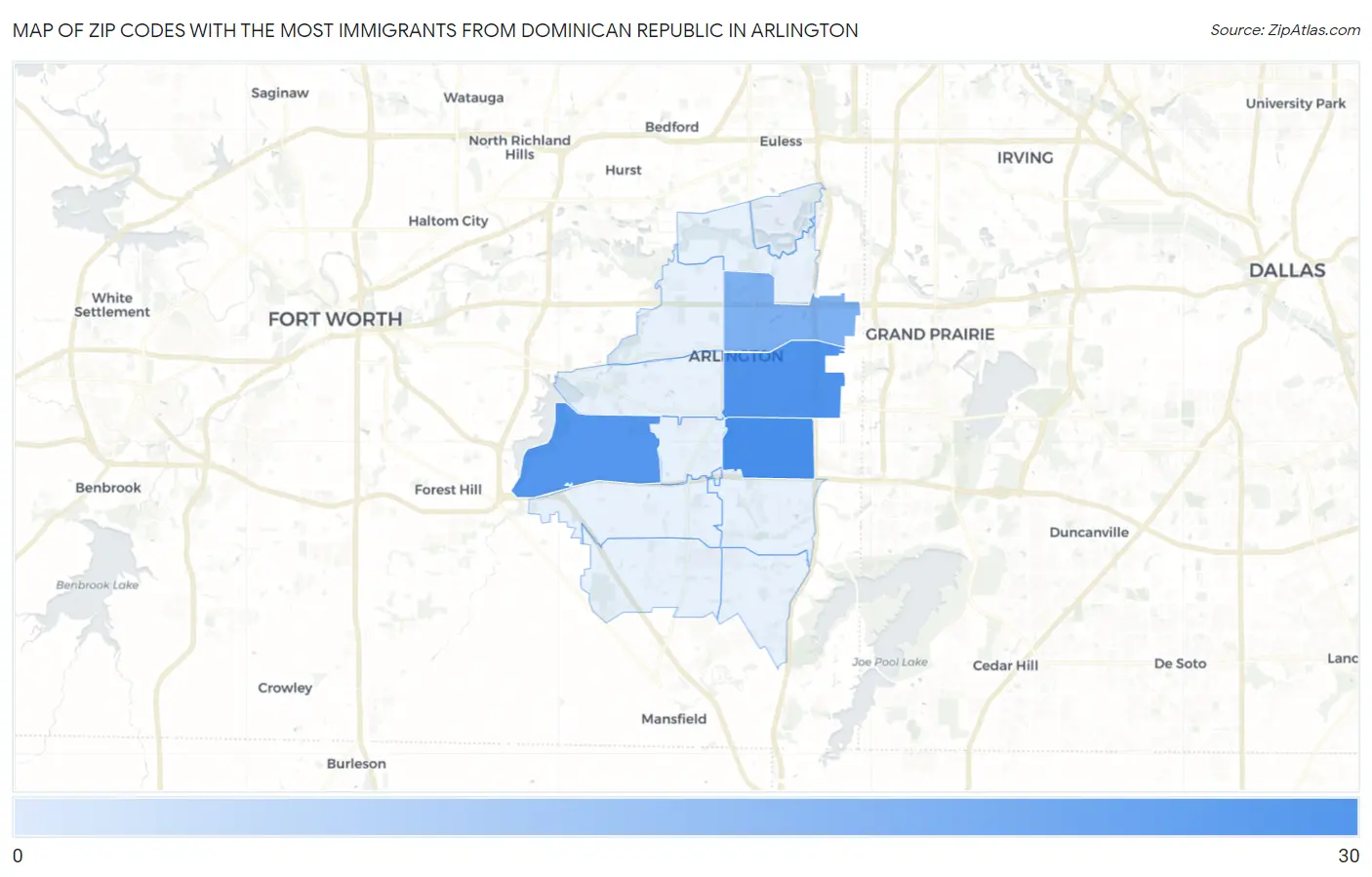 Zip Codes with the Most Immigrants from Dominican Republic in Arlington Map