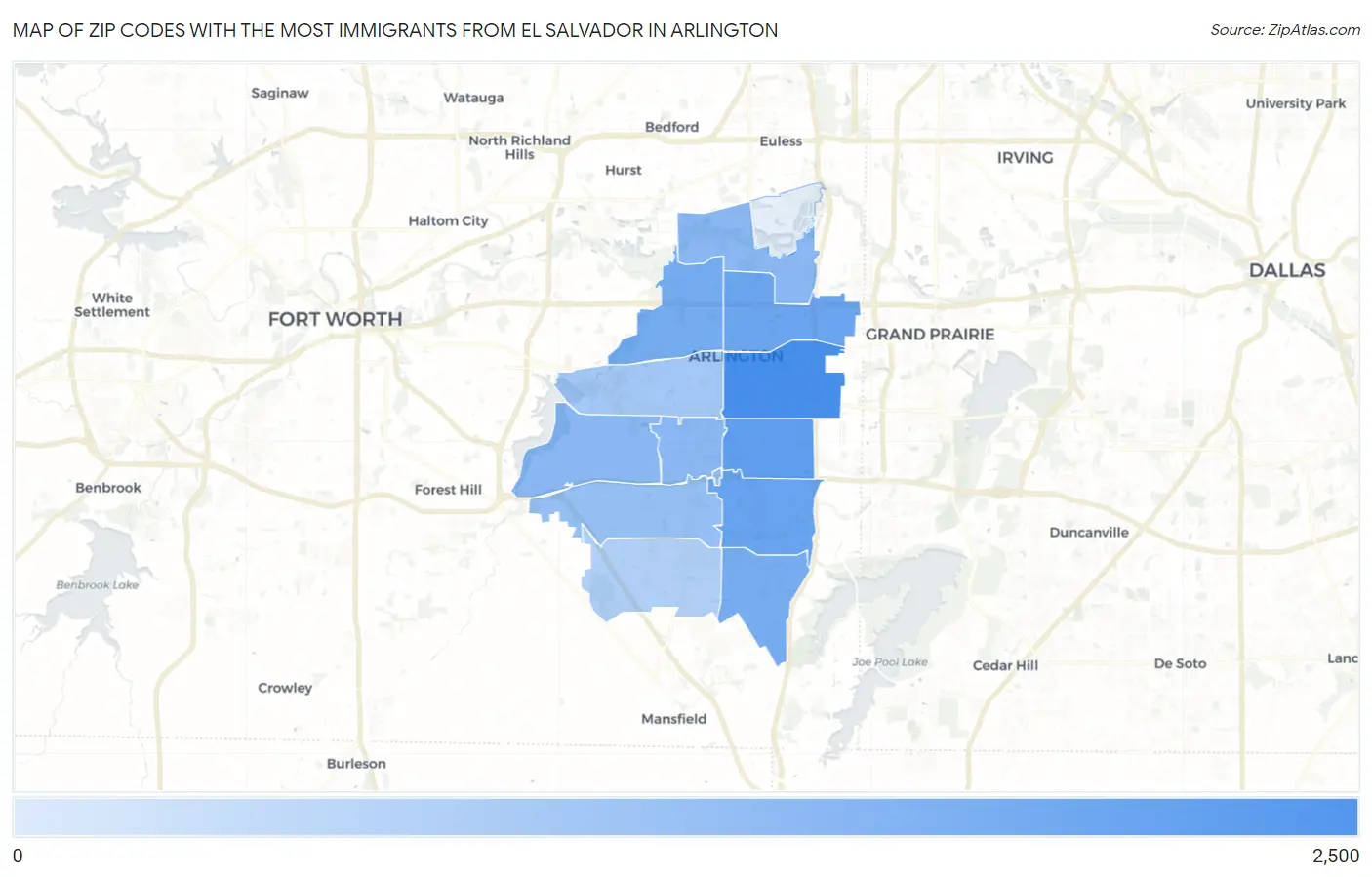 Zip Codes with the Most Immigrants from El Salvador in Arlington Map