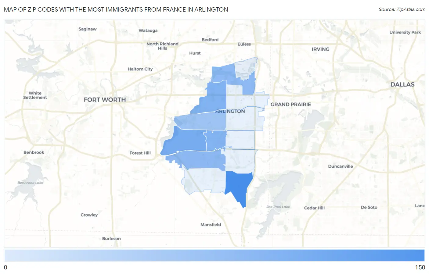 Zip Codes with the Most Immigrants from France in Arlington Map