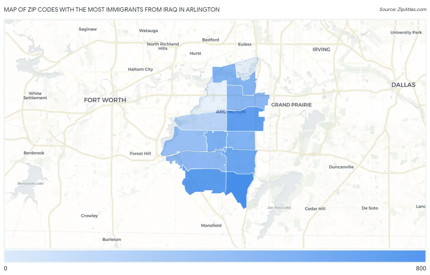 Zip Codes with the Most Immigrants from Iraq in Arlington Map