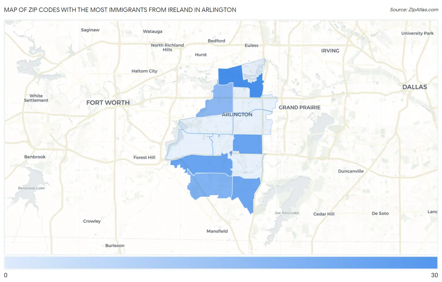 Zip Codes with the Most Immigrants from Ireland in Arlington Map