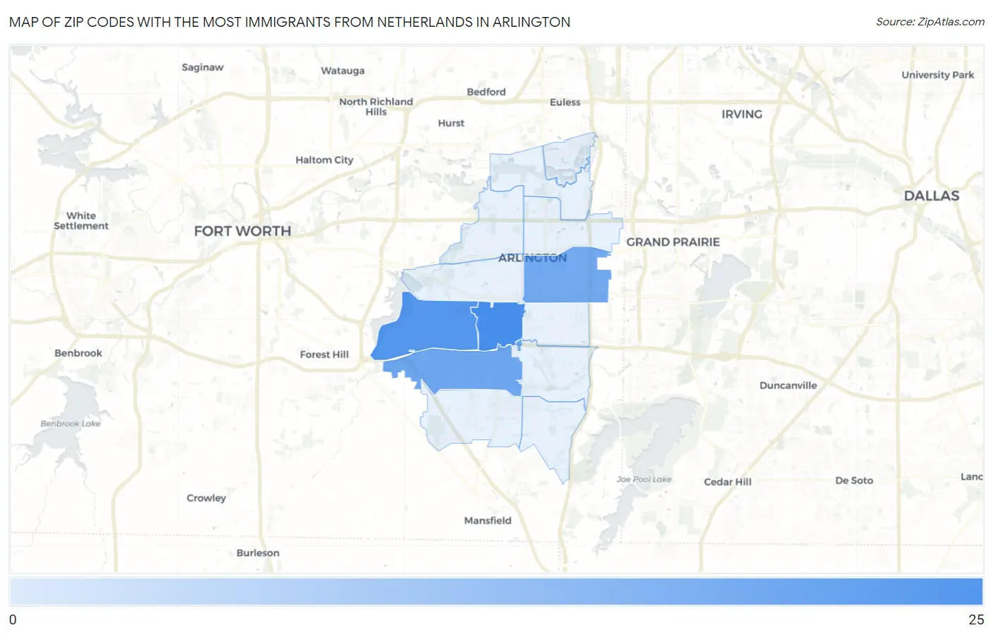 Zip Codes with the Most Immigrants from Netherlands in Arlington Map