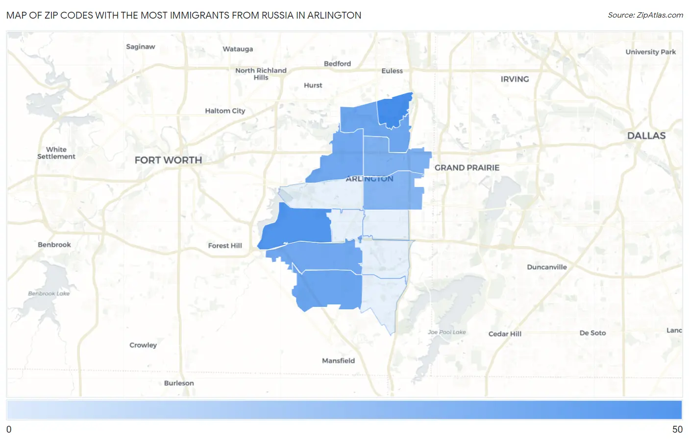 Zip Codes with the Most Immigrants from Russia in Arlington Map