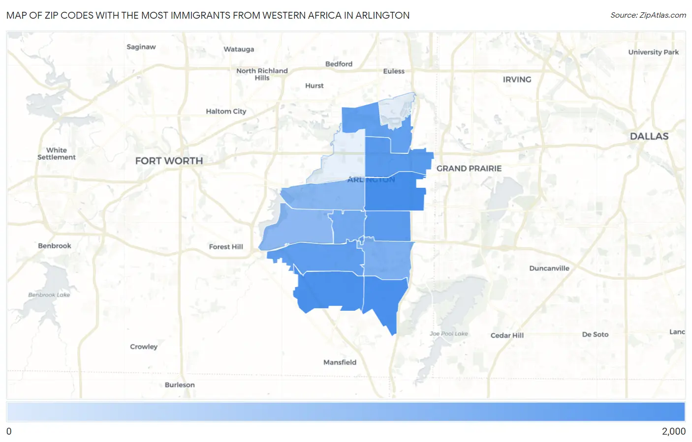 Zip Codes with the Most Immigrants from Western Africa in Arlington Map