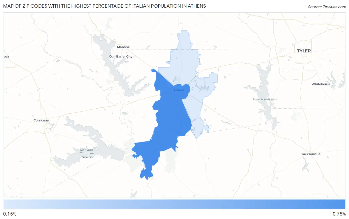 Zip Codes with the Highest Percentage of Italian Population in Athens Map