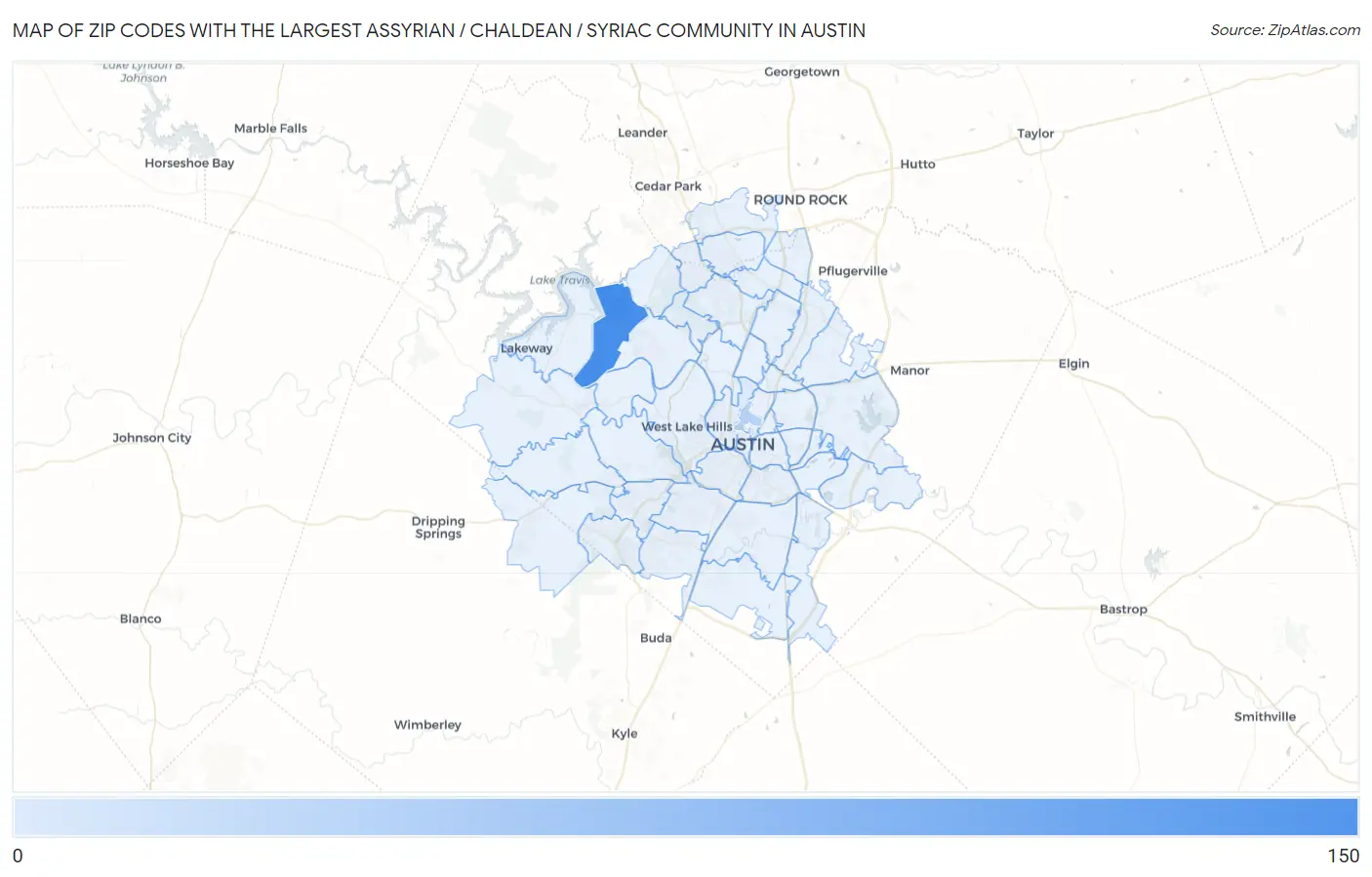 Zip Codes with the Largest Assyrian / Chaldean / Syriac Community in Austin Map