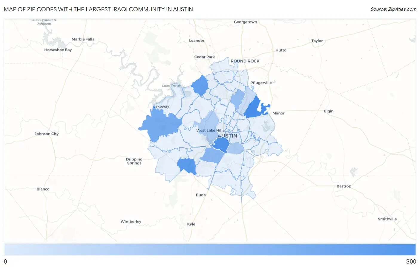 Zip Codes with the Largest Iraqi Community in Austin Map