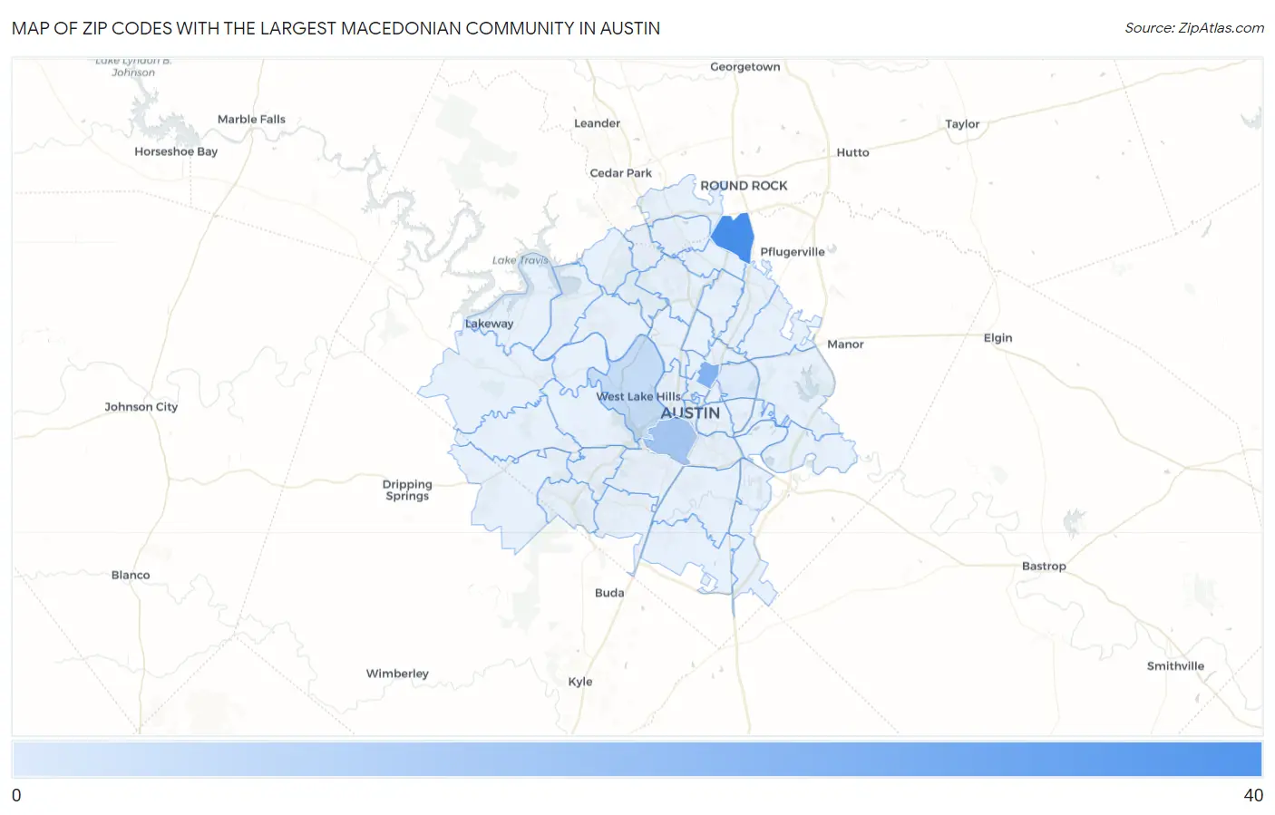 Zip Codes with the Largest Macedonian Community in Austin Map