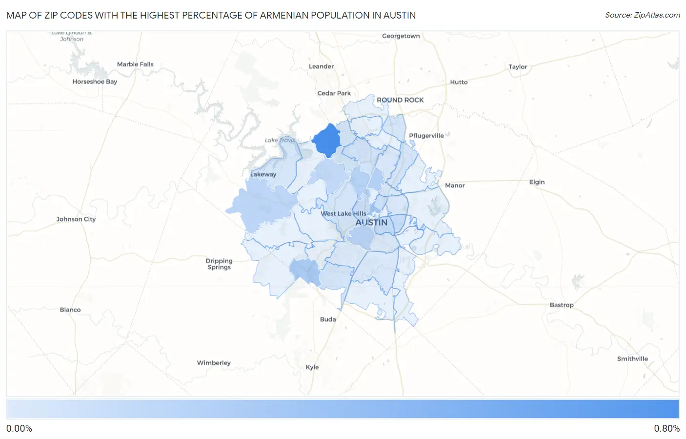 Zip Codes with the Highest Percentage of Armenian Population in Austin Map